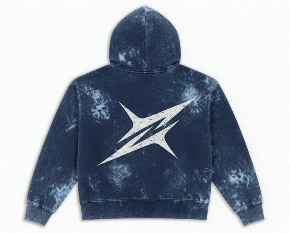 PXWER Los Angeles Sports Division Acid Wash Zip-Up Hoodie - Navy Blue