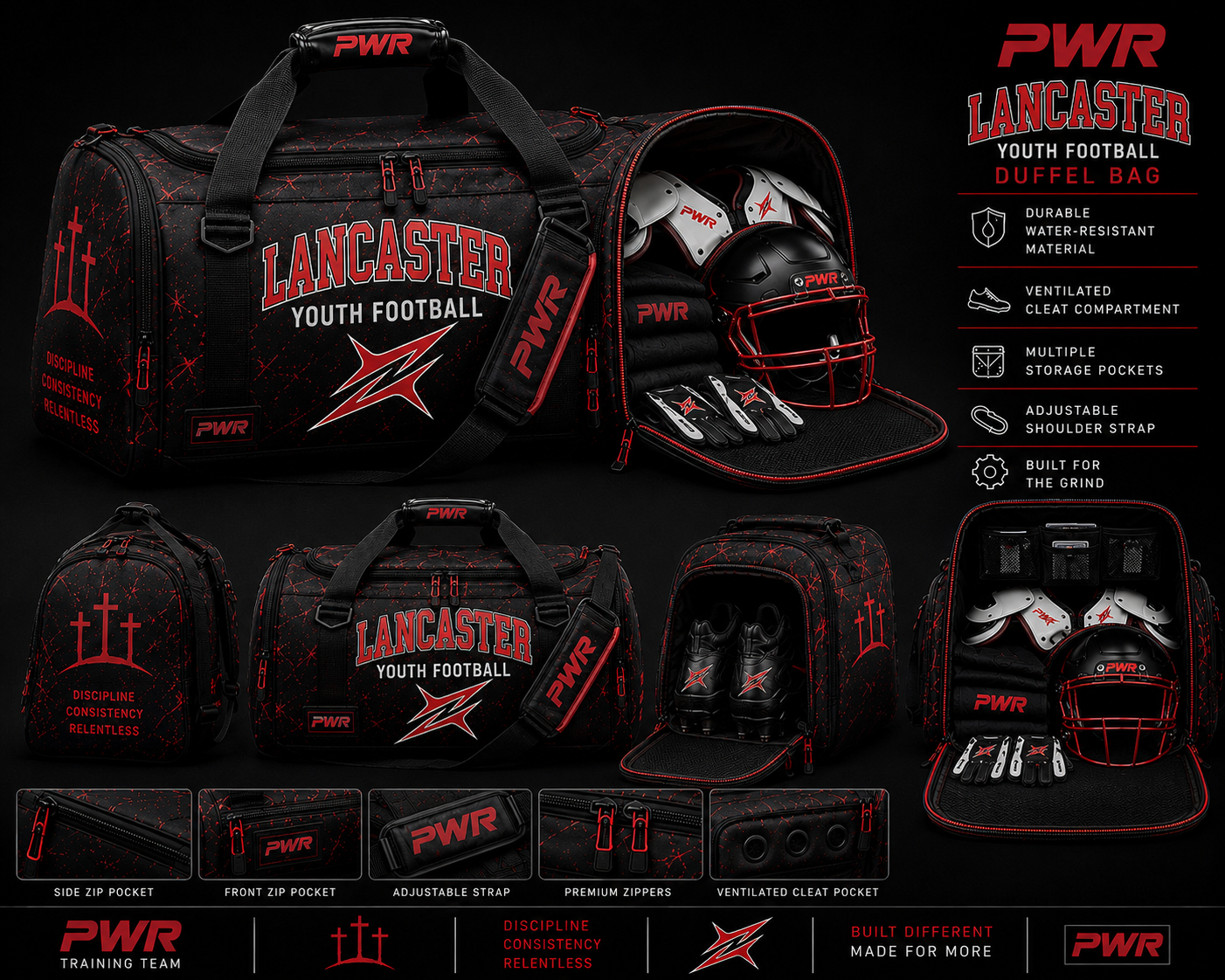 PWR x Lancaster Youth Football Equipment Bag