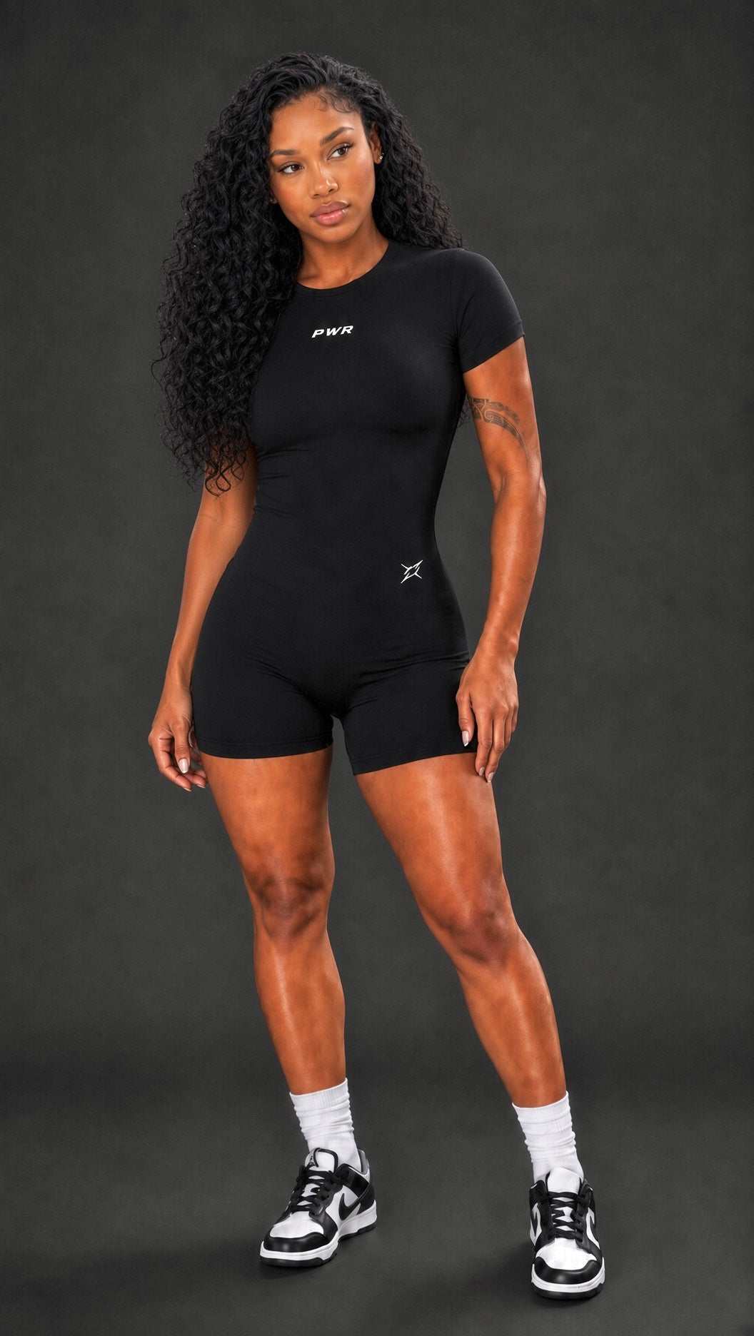 PWR Open-Back One-Piece Workout Romper – Black
