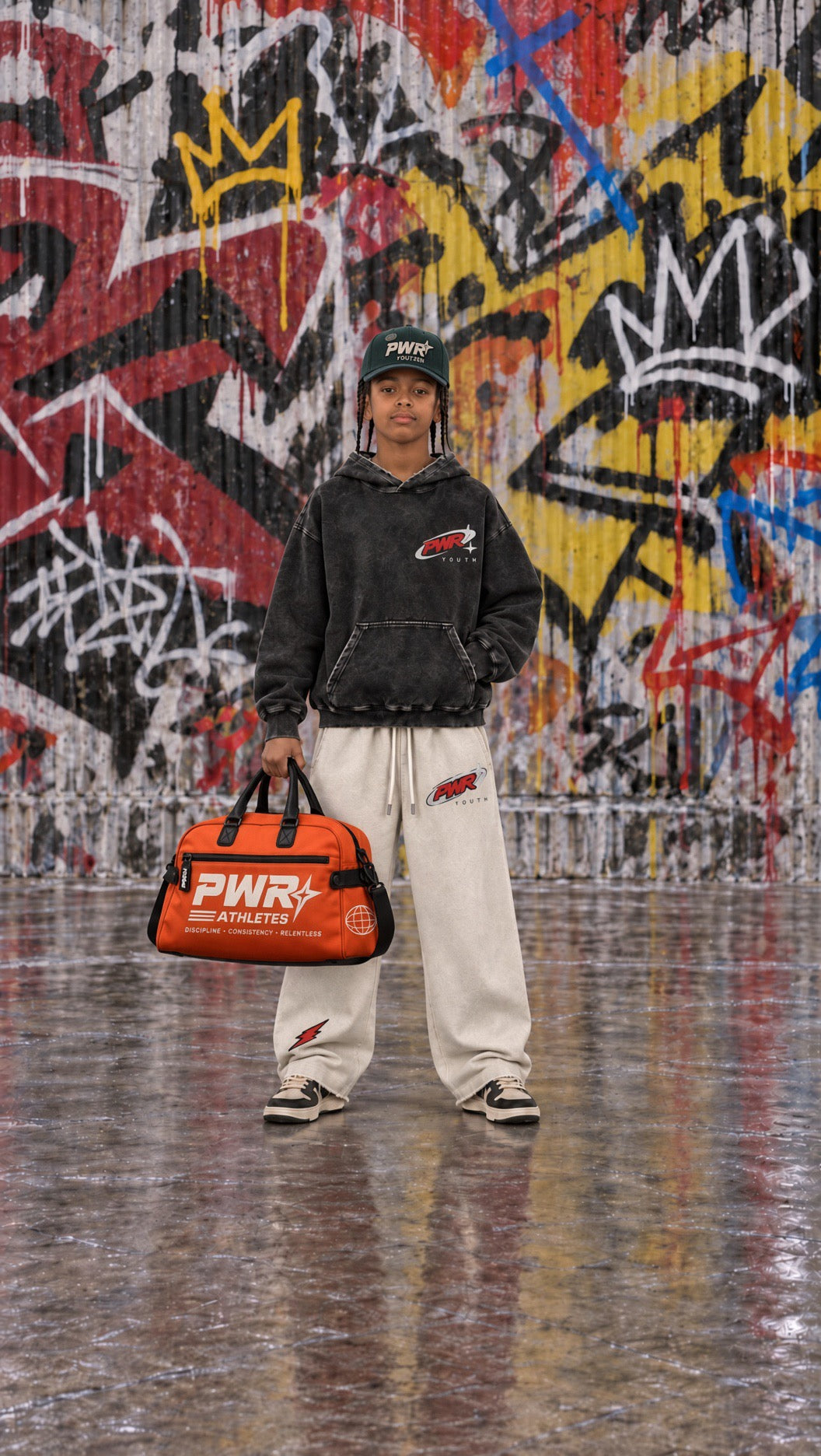 PWR Youth “No Limits” Distressed Sweatsuit Black/Cream | Pre-Sale