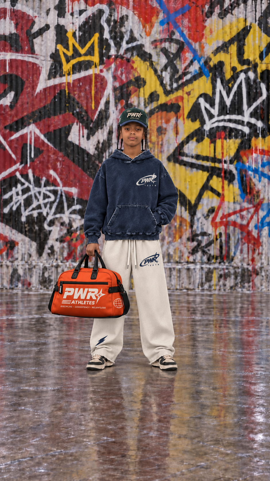 PWR Youth “No Limits” Distressed Sweatsuit – Navy/Cream | Pre-Sale