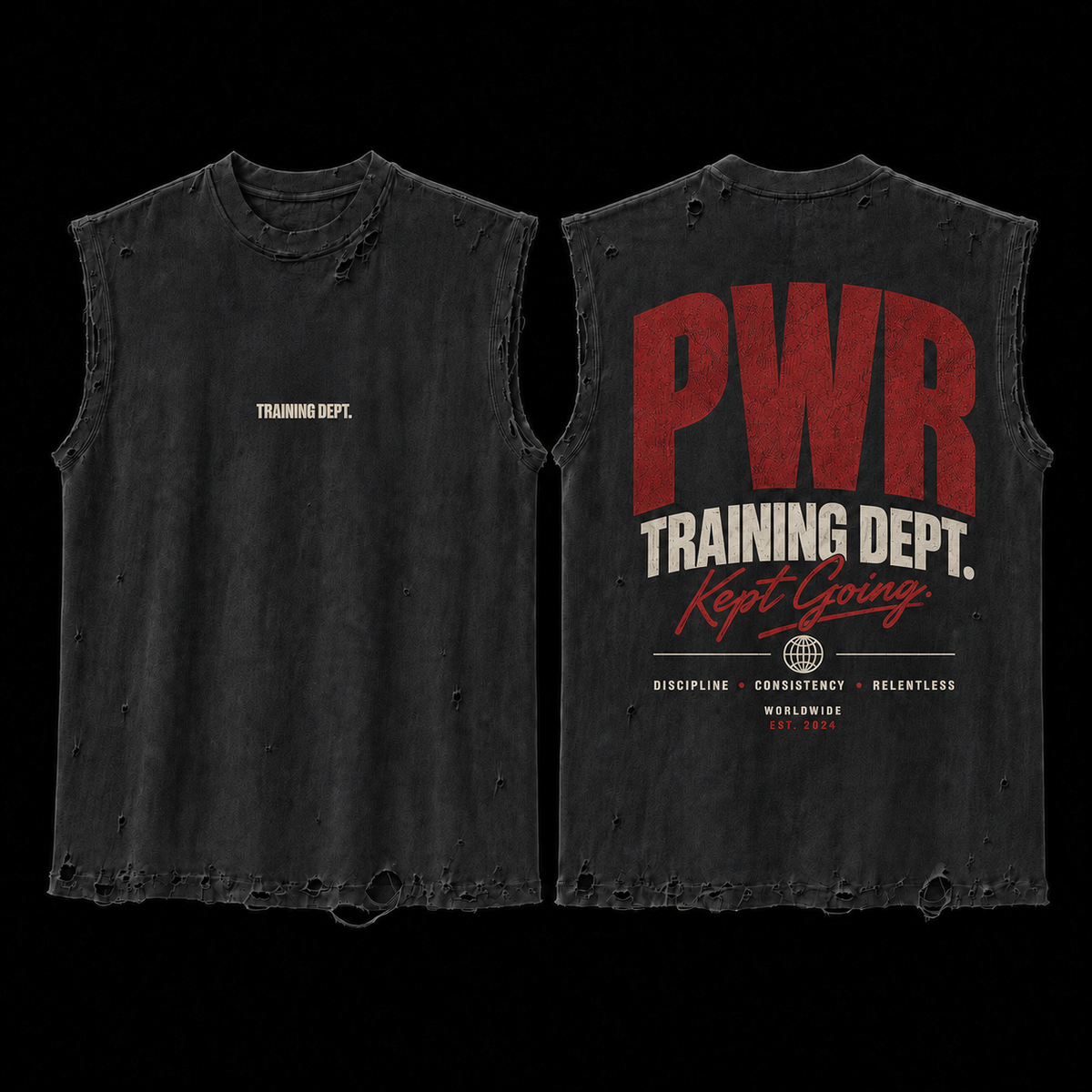 PWR Training Dept. Distressed Sleeveless Tee